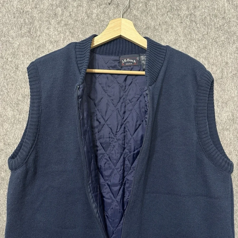 J.B. Buck Gear Mens Sweater Vest Navy‎ Blue Zip Front Quilted Lined Size L
